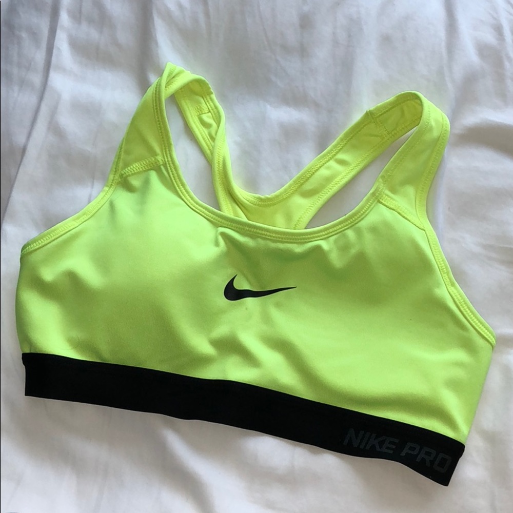 S Nike pro neon yellow sports bra